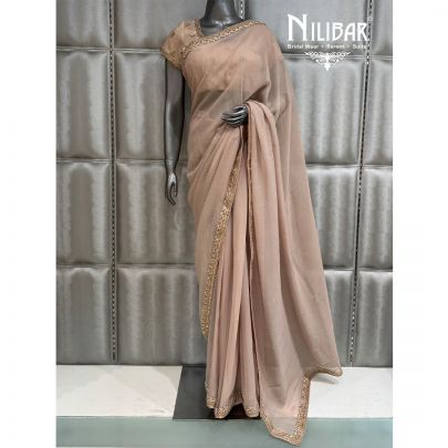 Beige Georgette Boarder Work Saree