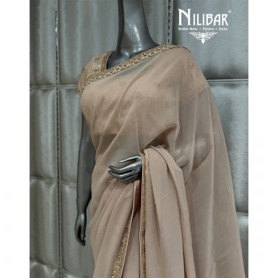 Beige Georgette Boarder Work Saree