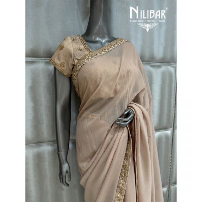 Beige Georgette Boarder Work Saree