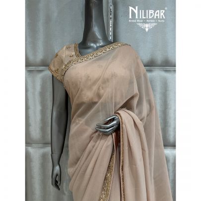Beige Georgette Boarder Work Saree