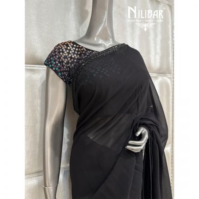 Black Georgette Cutdana Work Boarder Saree