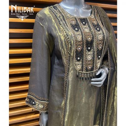 Metallic Green Lamé Silk Salwar Suit