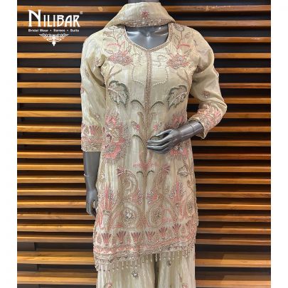 Cream Lamé Silk Palazzo Suit