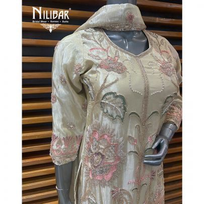 Cream Lamé Silk Palazzo Suit