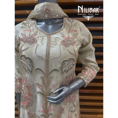 Cream Lamé Silk Palazzo Suit