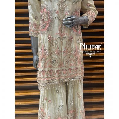 Cream Lamé Silk Palazzo Suit