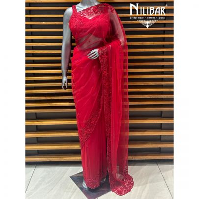 Red Net Saree