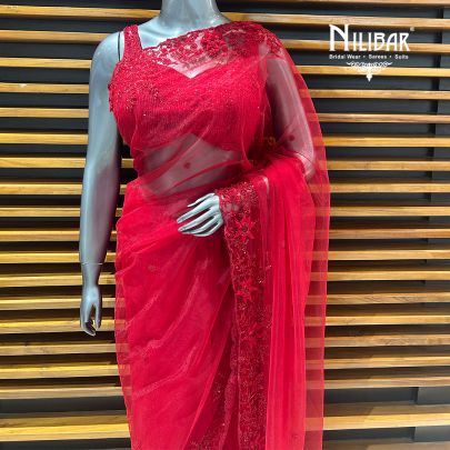 Red Net Saree