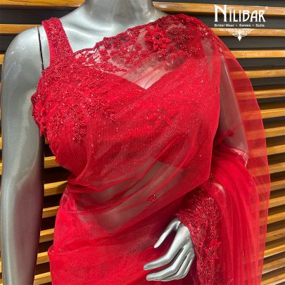 Red Net Saree