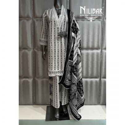 Black & White Cotton Long Printed Shirt Paired With Palazzo