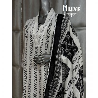 Black & White Cotton Long Printed Shirt Paired With Palazzo