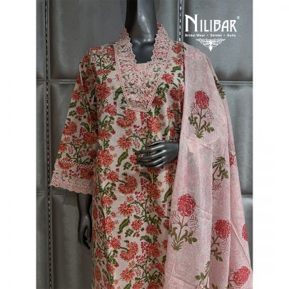 Peach Cotton Long Printed Shirt Paired With Palazzo