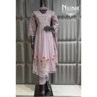 Baby Pink Cotton Anarkali Shirt Paired With Pants