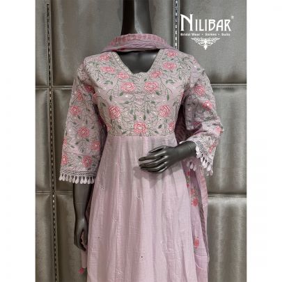 Baby Pink Cotton Anarkali Shirt Paired With Pants