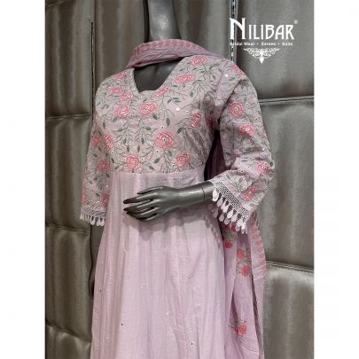 Baby Pink Cotton Anarkali Shirt Paired With Pants