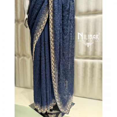 Navy Blue Georgette Saree