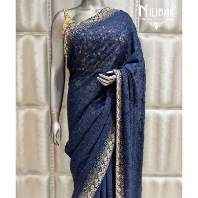 Navy Blue Georgette Saree
