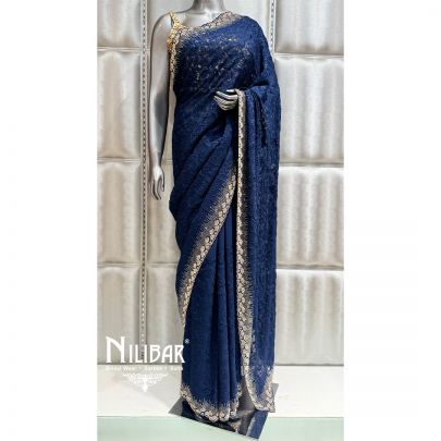 Navy Blue Georgette Saree