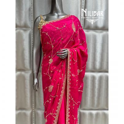 Hot Pink Chinnon Saree