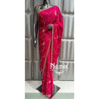 Hot Pink Chinnon Saree