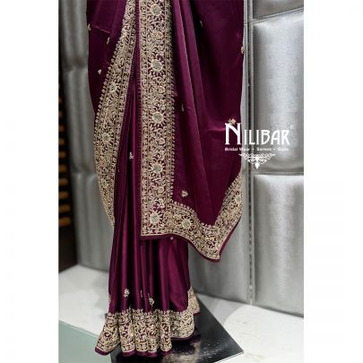 Wine Satin Saree