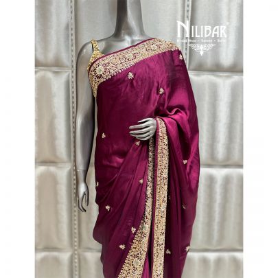 Wine Satin Saree