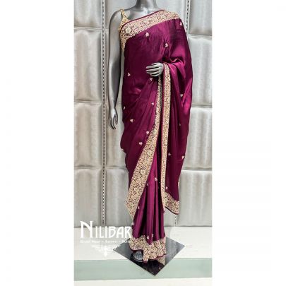 Wine Satin Saree