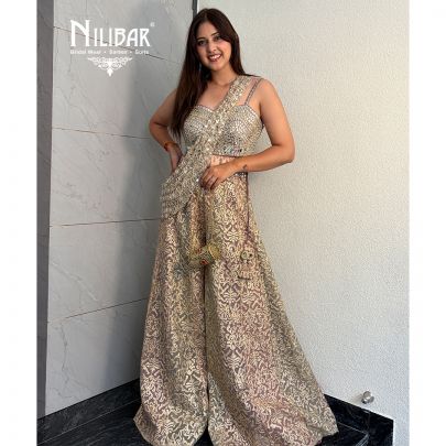 Sifty Batra In Our Lilac Silk Crop Top Paired With Banarasi Pants
