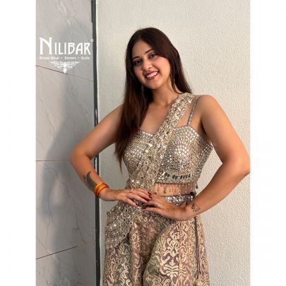 Sifty Batra In Our Lilac Silk Crop Top Paired With Banarasi Pants