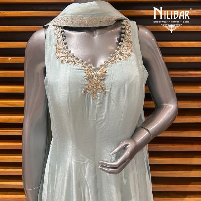 Sky Blue Silk Anarkali Suit