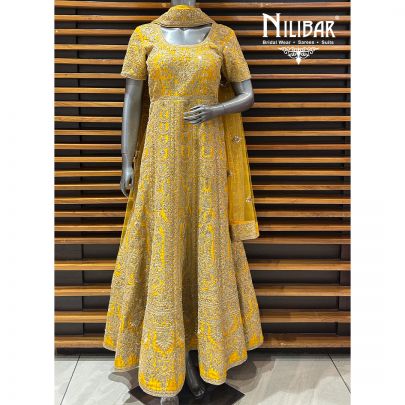 Yellow Silk Anarkali Suit