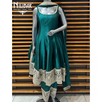 Bottle Green Silk Short Anarkali With Salwar Suit