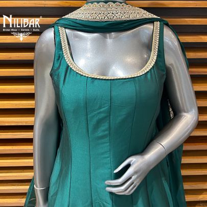 Bottle Green Silk Short Anarkali With Salwar Suit