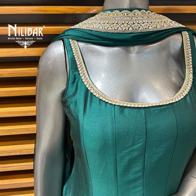 Bottle Green Silk Short Anarkali With Salwar Suit