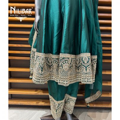 Bottle Green Silk Short Anarkali With Salwar Suit