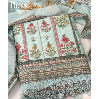 Light Blue Printed Cotton Unstitched Suit