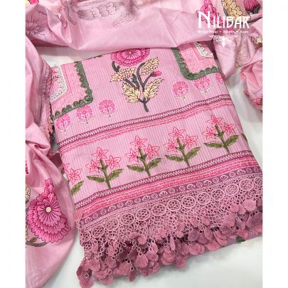 Baby Pink Printed Cotton Unstitched Suit