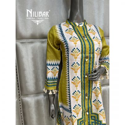 Off White and Parrot Green Cotton Printed Co-ord Set