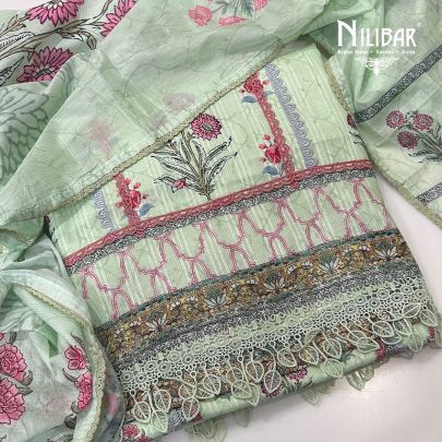 Light Green Printed Cotton Unstitched Suit