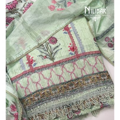 Light Green Printed Cotton Unstitched Suit