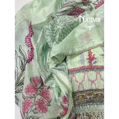 Light Green Printed Cotton Unstitched Suit