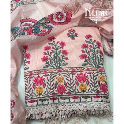 Light Peach Printed Cotton Unstitched Suit