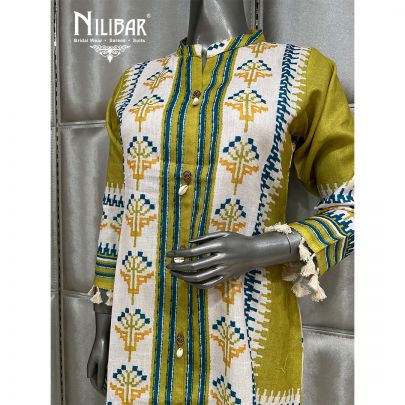 Off White and Parrot Green Cotton Printed Co-ord Set