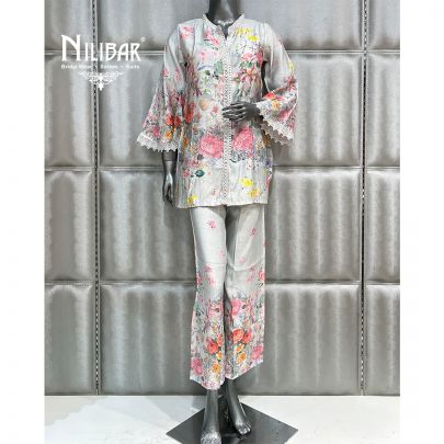 Light Gray Cotton Printed Co-ord Set