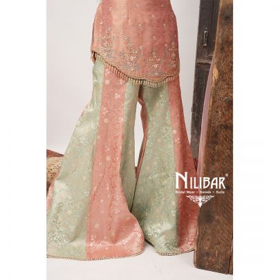 Sea Green & Pink Lamé Silk Panelled Palazzo Suit