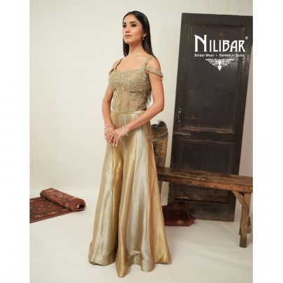 Green & Gold Net Indo-Western Set