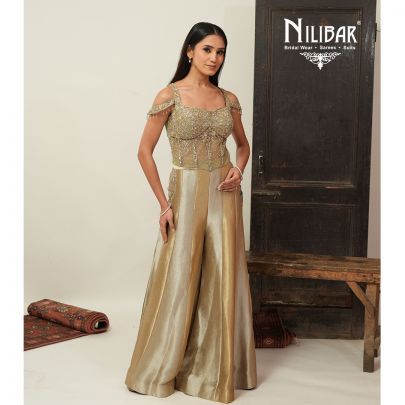 Green & Gold Net Indo-Western Set