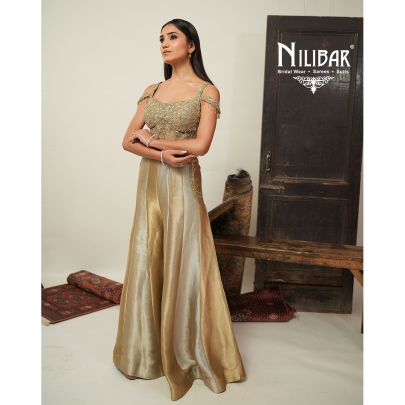 Green & Gold Net Indo-Western Set