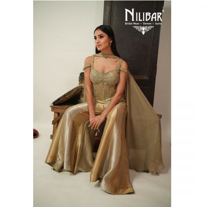 Green & Gold Net Indo-Western Set