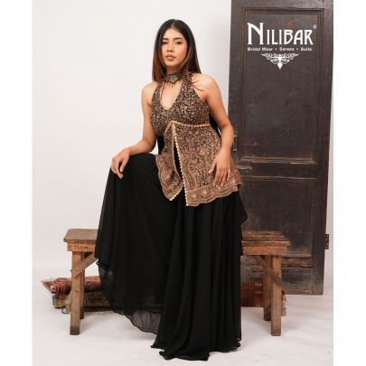 Black Georgette Palazzo Suit Set